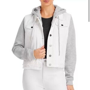 Blank NYC‎ NWT Gray and White Fleece Sleeve Hooded Denim Jacket
